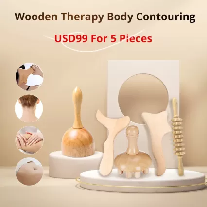 A Set of Wood Therapy Massager Body Massage Tools