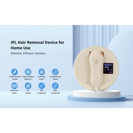 IPL Hair Removal Device With 3 Light Head 10 Energy Level 3 Mode SkinRecognition
